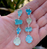 mix + match blues quadruple sea glass earrings