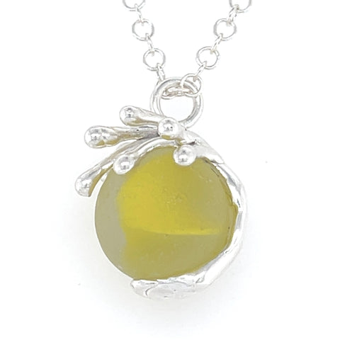 splashing wave yellow spinning marble sea glass necklace