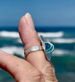 bright aqua genuine sea glass cane ring