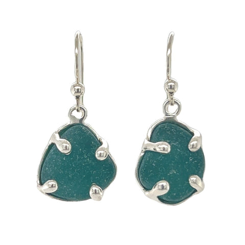 teal sea glass prong earrings