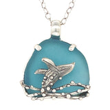 breaching humpback whale sea glass necklace