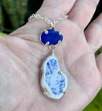 blues + white sea pottery/sea glass necklace