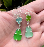 mix + match green sea glass earrings
