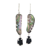 abalone + black sea glass earrings