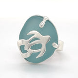 Hawaiian turtle turquoise genuine sea glass ring