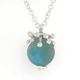 splashing wave aqua cateye spinning marble sea glass necklace