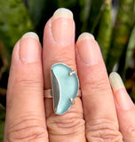 pale teal blue wavy genuine sea glass ring - tossed & found jewelry