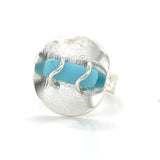 round genuine aqua milk cane sea glass ring