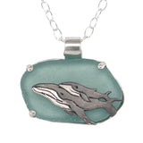 humpback mama + baby sea glass necklace