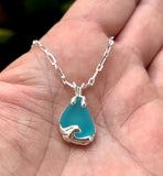 ocean wave bright aqua sea glass necklace