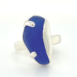 cobalt wavy genuine sea glass two prong ring