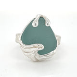 turquoise ocean wave genuine sea glass ring