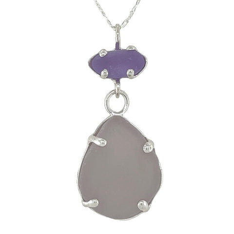 purple + lavender duo sea glass prong necklace