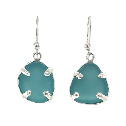 turquoise sea glass prong earrings