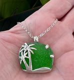 palm trees in Hawaii sea glass necklace
