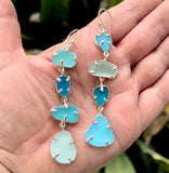 mix + match blues quadruple sea glass earrings