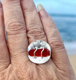 round genuine red cane sea glass ring