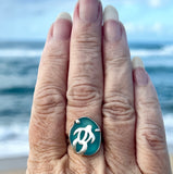 Hawaiian turtle turquoise genuine sea glass ring