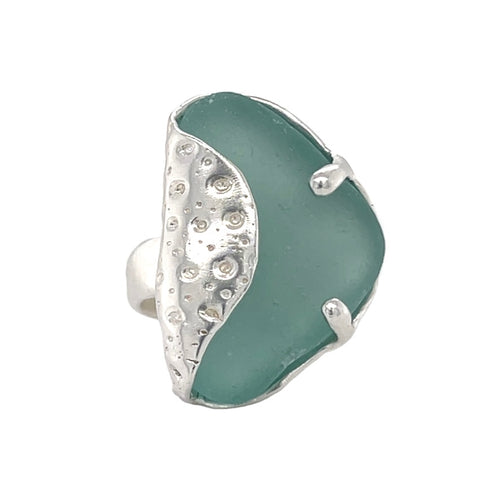 turquoise wavy genuine sea glass urchin ring