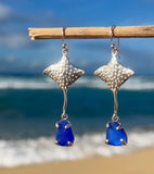 Hawaiian spotted eagle ray cobalt sea glass earrings