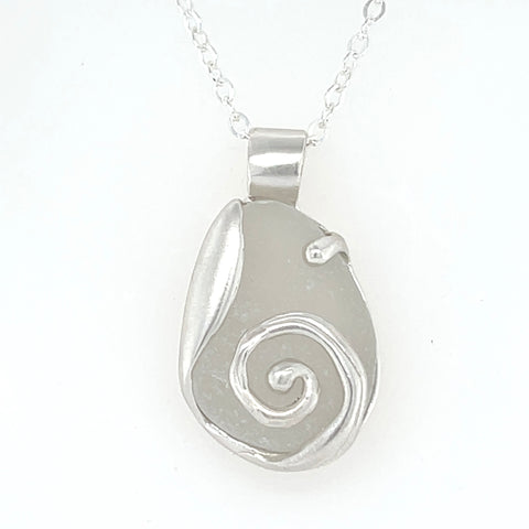 white sea glass swirl necklace