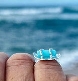 round genuine aqua milk cane sea glass ring