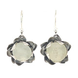 white sea glass lotus earrings