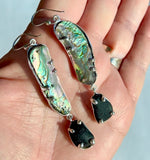 abalone + black sea glass earrings