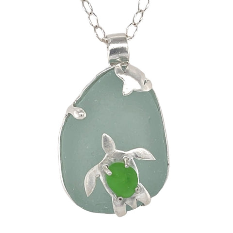 sea turtle double sea glass necklace