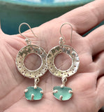 turquoise sea glass urchin earrings