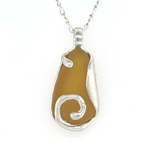 honey yellow sea glass swirl necklace