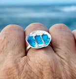 round genuine bright aqua cane sea glass ring