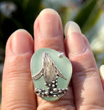 humpback whale sea foam genuine sea glass ring