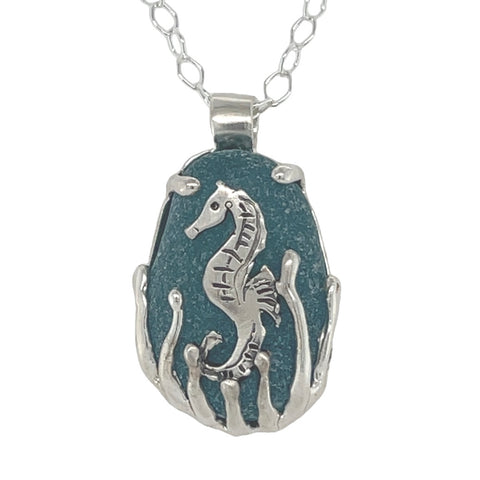 mystical sea horse sea glass necklace