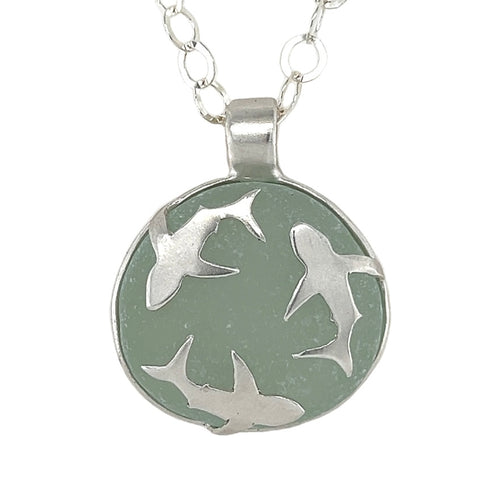 circling sharks sea glass necklace