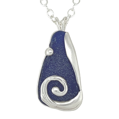 cobalt blue sea glass swirl necklace