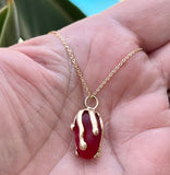 14k gold red genuine sea glass necklace