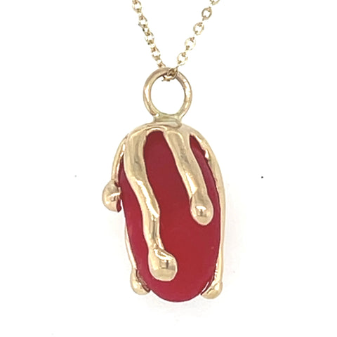 14k gold red genuine sea glass necklace
