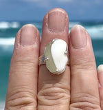 double white genuine sea glass ring
