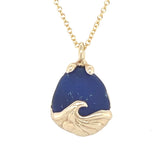 14k gold cobalt genuine sea glass wave necklace