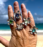blooming plumeria sea glass rings