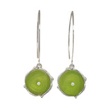reflective disc lime sea glass earrings