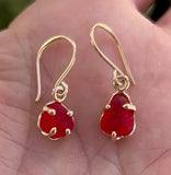 14k gold red genuine sea glass prong earrings - tossed & found jewelry