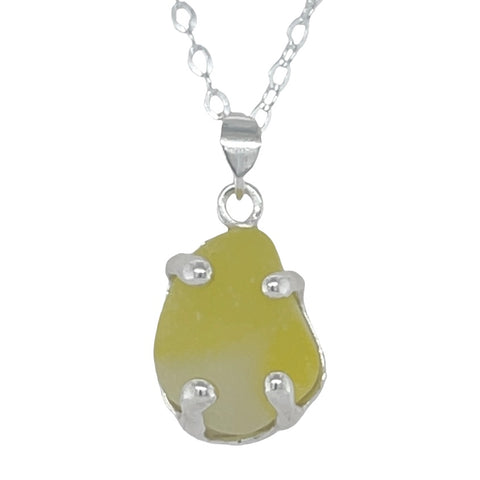 sunshine yellow sea glass prong necklace