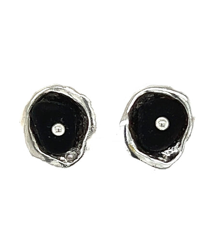 black dot cup sea glass post earrings