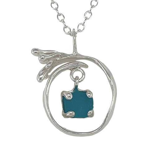 bright aqua sea glass splashing wave necklace