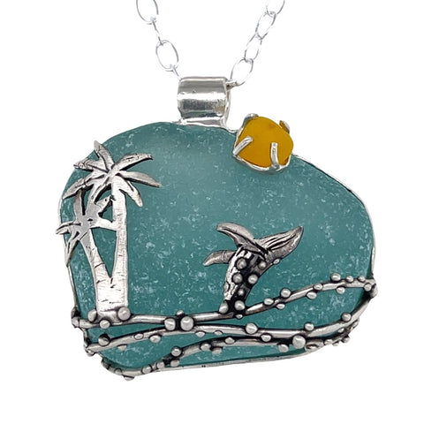 Humpback on a sunny day in Hawaii sea glass necklace