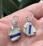 cobalt striped sea glass prong long earrings
