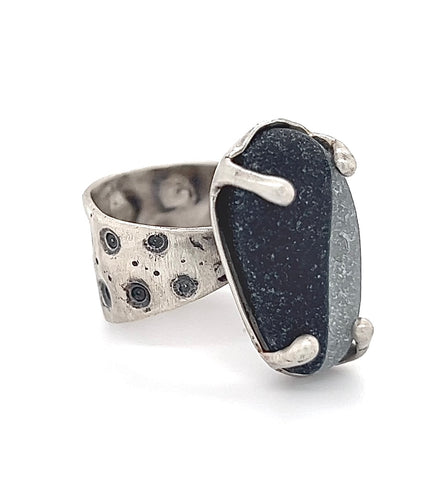 black + white genuine sea glass urchin ring - tossed & found jewelry
