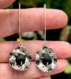 black sea glass round urchin earrings